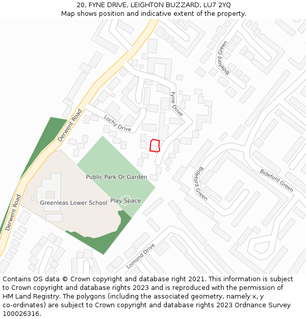 20, FYNE DRIVE, LEIGHTON BUZZARD, LU7 2YQ: Location map and indicative extent of plot