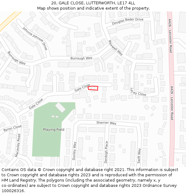 20, GALE CLOSE, LUTTERWORTH, LE17 4LL: Location map and indicative extent of plot