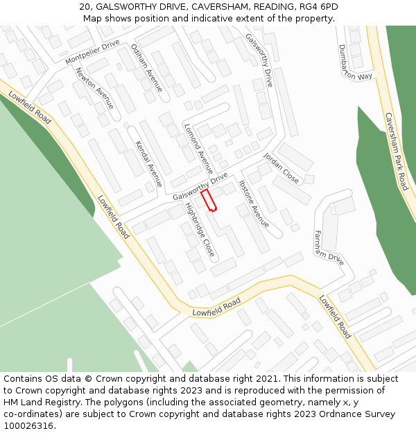 20, GALSWORTHY DRIVE, CAVERSHAM, READING, RG4 6PD: Location map and indicative extent of plot