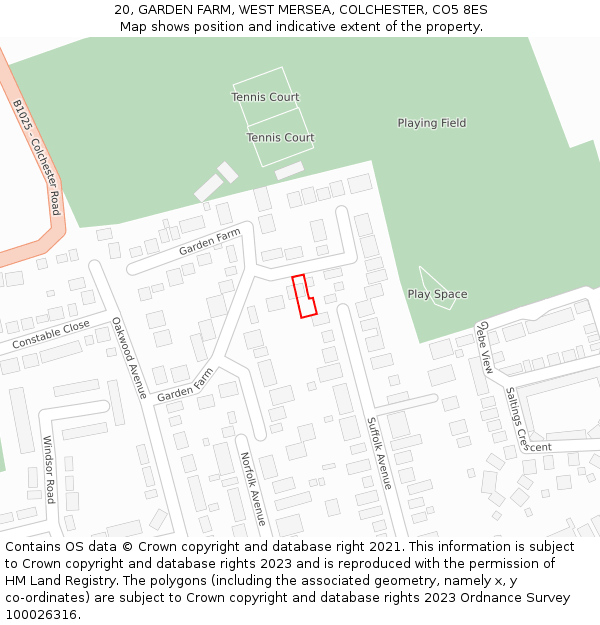 20, GARDEN FARM, WEST MERSEA, COLCHESTER, CO5 8ES: Location map and indicative extent of plot