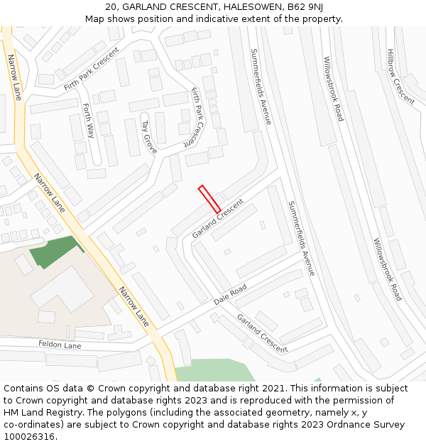 20, GARLAND CRESCENT, HALESOWEN, B62 9NJ: Location map and indicative extent of plot