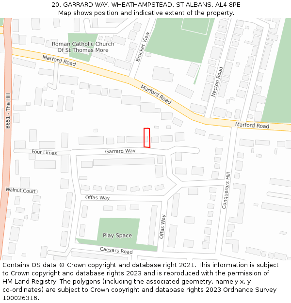 20, GARRARD WAY, WHEATHAMPSTEAD, ST ALBANS, AL4 8PE: Location map and indicative extent of plot