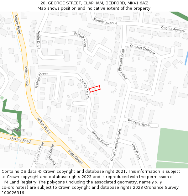 20, GEORGE STREET, CLAPHAM, BEDFORD, MK41 6AZ: Location map and indicative extent of plot