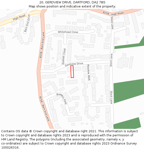 20, GERDVIEW DRIVE, DARTFORD, DA2 7BS: Location map and indicative extent of plot