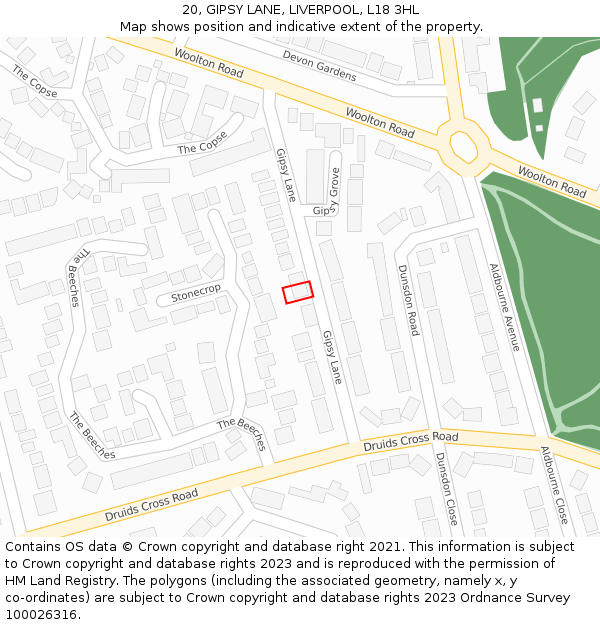 20, GIPSY LANE, LIVERPOOL, L18 3HL: Location map and indicative extent of plot