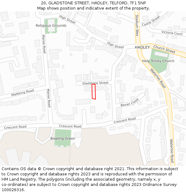 20, GLADSTONE STREET, HADLEY, TELFORD, TF1 5NP: Location map and indicative extent of plot