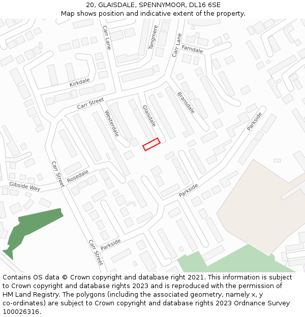 20, GLAISDALE, SPENNYMOOR, DL16 6SE: Location map and indicative extent of plot