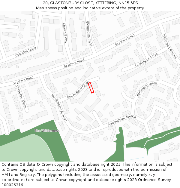 20, GLASTONBURY CLOSE, KETTERING, NN15 5ES: Location map and indicative extent of plot