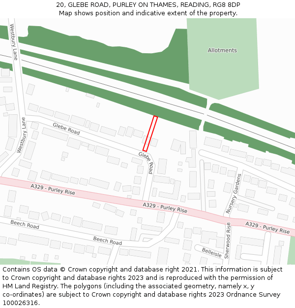 20, GLEBE ROAD, PURLEY ON THAMES, READING, RG8 8DP: Location map and indicative extent of plot