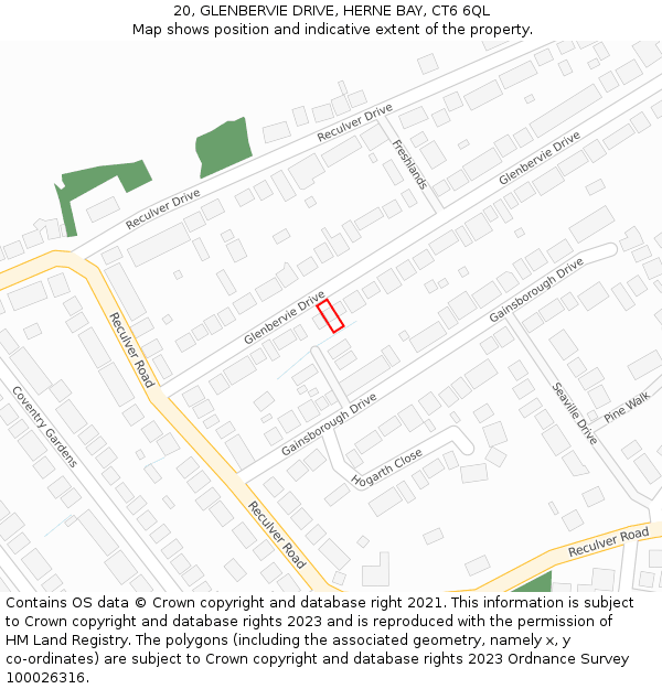 20, GLENBERVIE DRIVE, HERNE BAY, CT6 6QL: Location map and indicative extent of plot