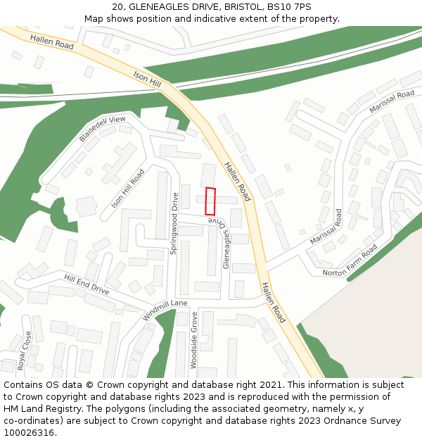 20, GLENEAGLES DRIVE, BRISTOL, BS10 7PS: Location map and indicative extent of plot