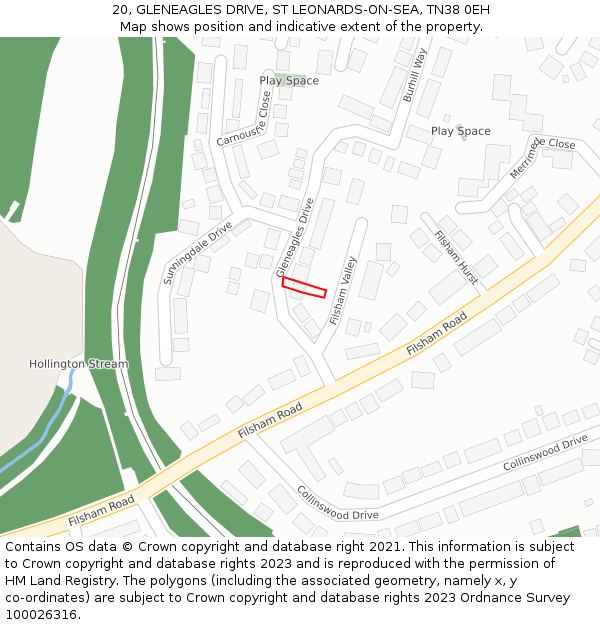 20, GLENEAGLES DRIVE, ST LEONARDS-ON-SEA, TN38 0EH: Location map and indicative extent of plot