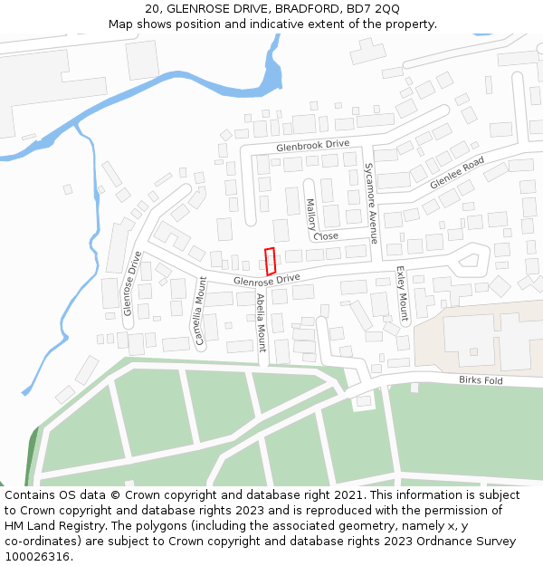 20, GLENROSE DRIVE, BRADFORD, BD7 2QQ: Location map and indicative extent of plot