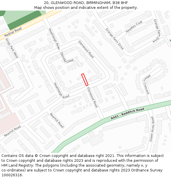 20, GLENWOOD ROAD, BIRMINGHAM, B38 8HF: Location map and indicative extent of plot