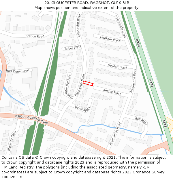 20, GLOUCESTER ROAD, BAGSHOT, GU19 5LR: Location map and indicative extent of plot