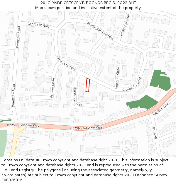 20, GLYNDE CRESCENT, BOGNOR REGIS, PO22 8HT: Location map and indicative extent of plot