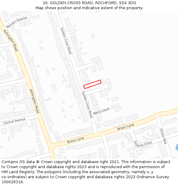 20, GOLDEN CROSS ROAD, ROCHFORD, SS4 3DG: Location map and indicative extent of plot