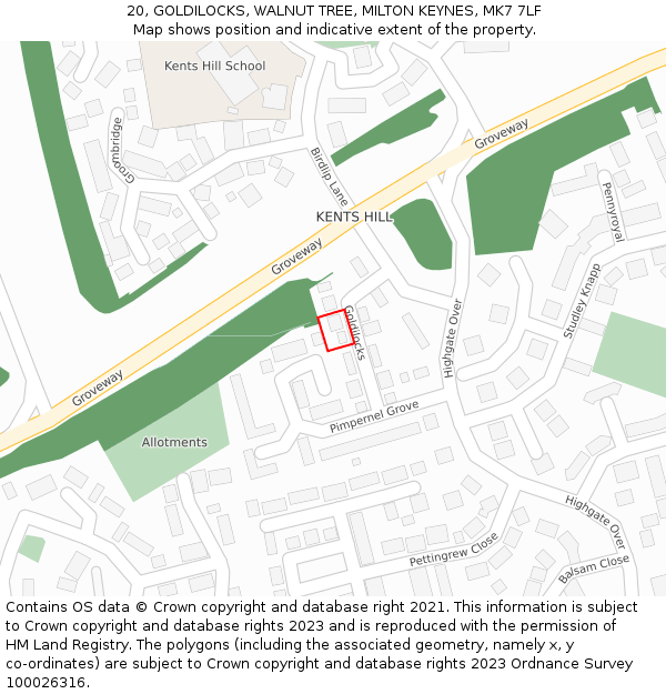 20, GOLDILOCKS, WALNUT TREE, MILTON KEYNES, MK7 7LF: Location map and indicative extent of plot