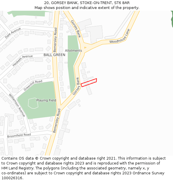 20, GORSEY BANK, STOKE-ON-TRENT, ST6 8AR: Location map and indicative extent of plot