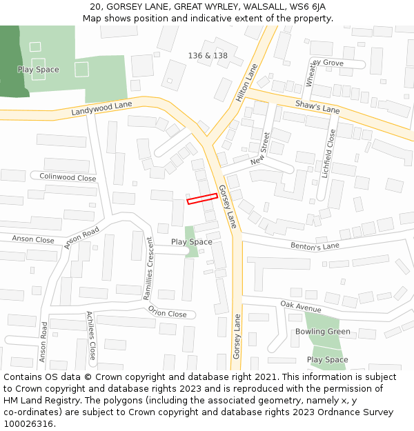 20, GORSEY LANE, GREAT WYRLEY, WALSALL, WS6 6JA: Location map and indicative extent of plot