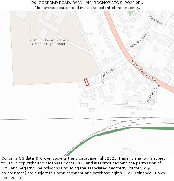 20, GOSPOND ROAD, BARNHAM, BOGNOR REGIS, PO22 0EU: Location map and indicative extent of plot