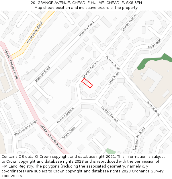 20, GRANGE AVENUE, CHEADLE HULME, CHEADLE, SK8 5EN: Location map and indicative extent of plot