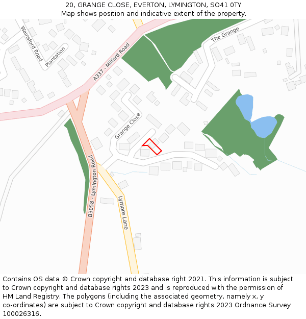 20, GRANGE CLOSE, EVERTON, LYMINGTON, SO41 0TY: Location map and indicative extent of plot