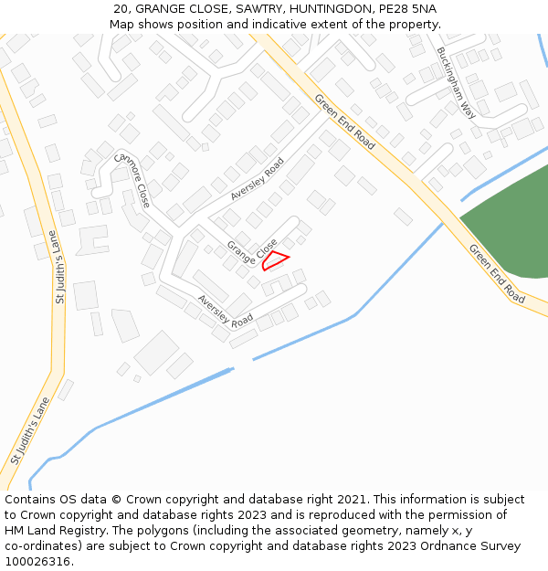 20, GRANGE CLOSE, SAWTRY, HUNTINGDON, PE28 5NA: Location map and indicative extent of plot