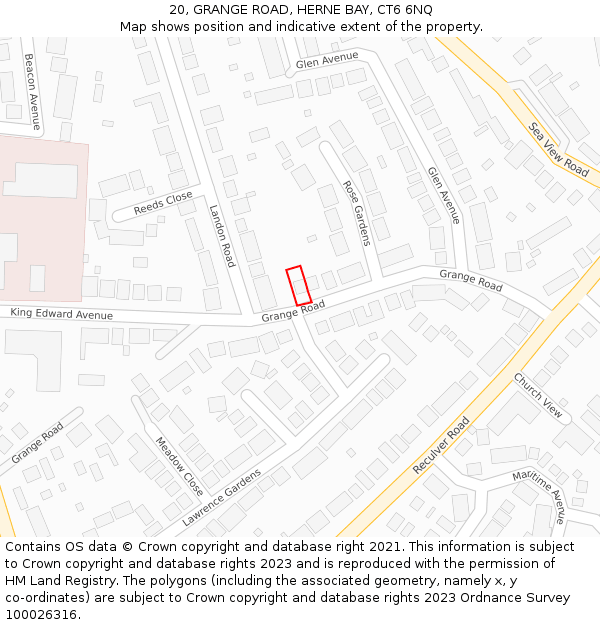 20, GRANGE ROAD, HERNE BAY, CT6 6NQ: Location map and indicative extent of plot