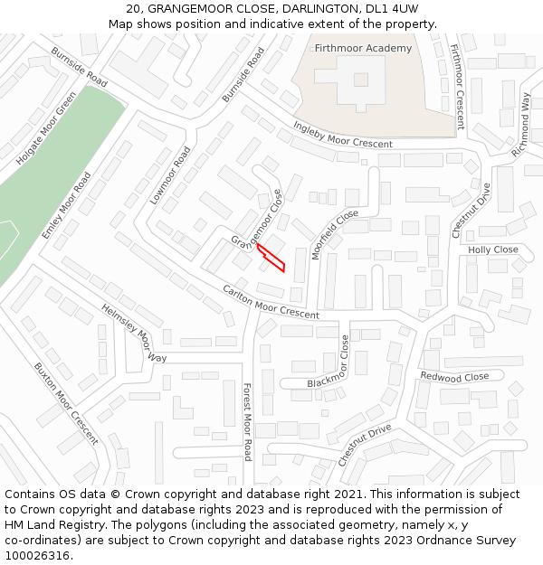 20, GRANGEMOOR CLOSE, DARLINGTON, DL1 4UW: Location map and indicative extent of plot