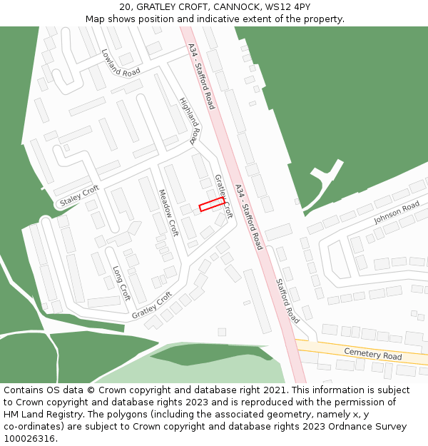 20, GRATLEY CROFT, CANNOCK, WS12 4PY: Location map and indicative extent of plot