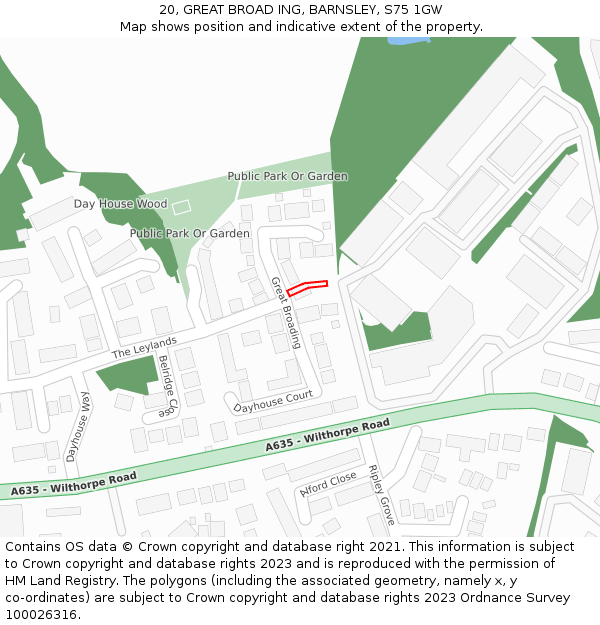 20, GREAT BROAD ING, BARNSLEY, S75 1GW: Location map and indicative extent of plot