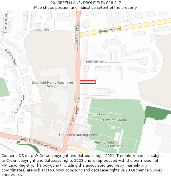 20, GREEN LANE, DRONFIELD, S18 2LZ: Location map and indicative extent of plot