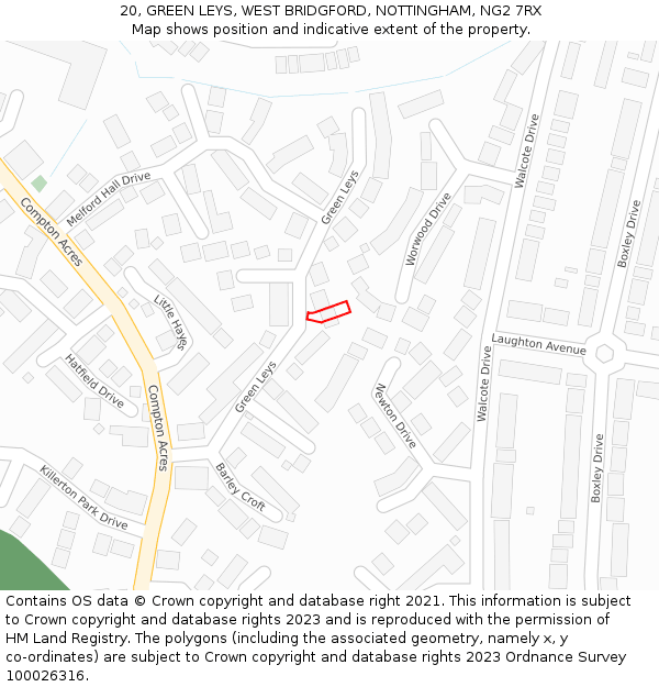 20, GREEN LEYS, WEST BRIDGFORD, NOTTINGHAM, NG2 7RX: Location map and indicative extent of plot