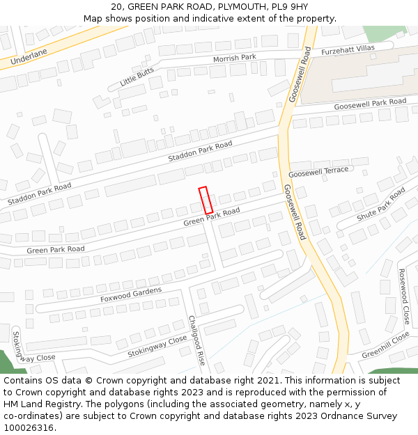 20, GREEN PARK ROAD, PLYMOUTH, PL9 9HY: Location map and indicative extent of plot