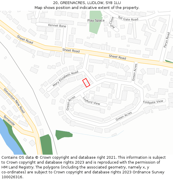 20, GREENACRES, LUDLOW, SY8 1LU: Location map and indicative extent of plot