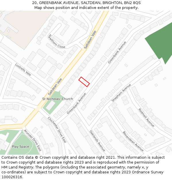 20, GREENBANK AVENUE, SALTDEAN, BRIGHTON, BN2 8QS: Location map and indicative extent of plot