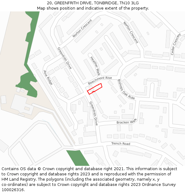 20, GREENFRITH DRIVE, TONBRIDGE, TN10 3LG: Location map and indicative extent of plot