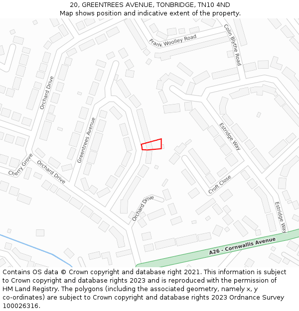 20, GREENTREES AVENUE, TONBRIDGE, TN10 4ND: Location map and indicative extent of plot