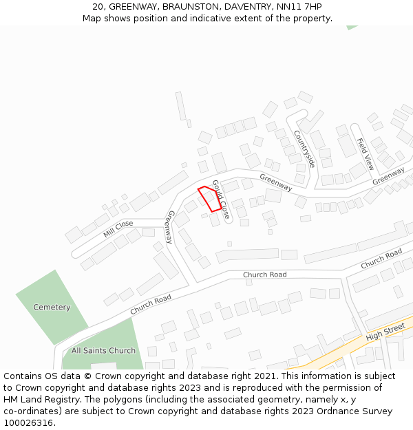 20, GREENWAY, BRAUNSTON, DAVENTRY, NN11 7HP: Location map and indicative extent of plot