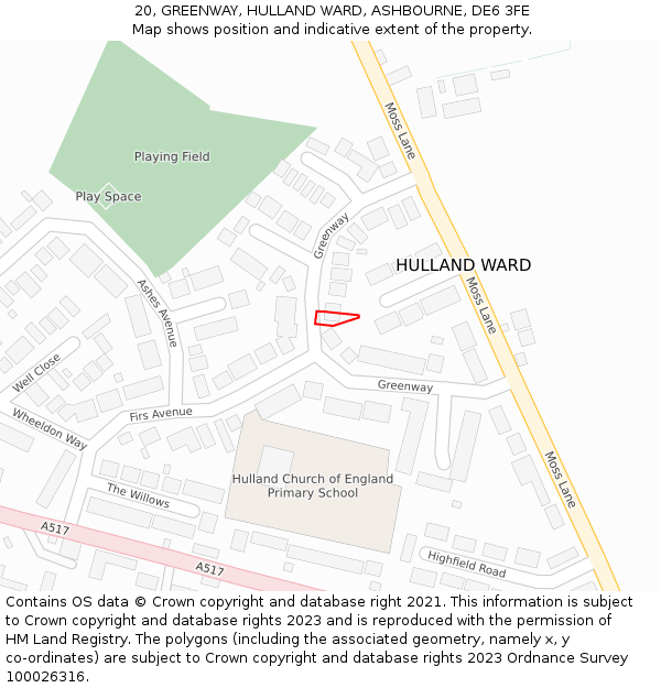 20, GREENWAY, HULLAND WARD, ASHBOURNE, DE6 3FE: Location map and indicative extent of plot