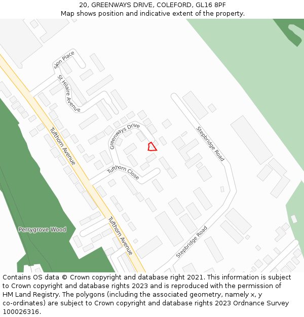 20, GREENWAYS DRIVE, COLEFORD, GL16 8PF: Location map and indicative extent of plot