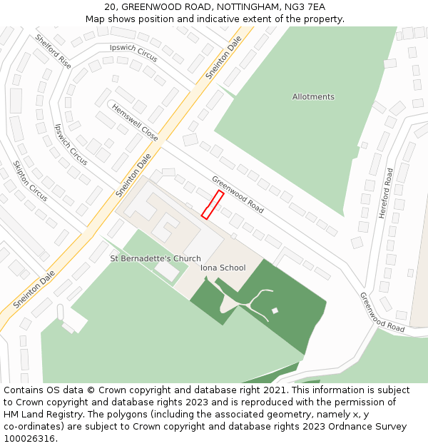 20, GREENWOOD ROAD, NOTTINGHAM, NG3 7EA: Location map and indicative extent of plot