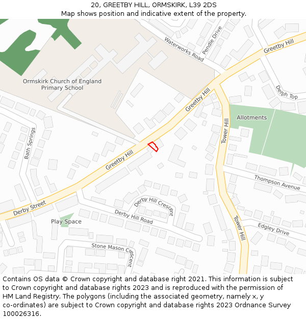 20, GREETBY HILL, ORMSKIRK, L39 2DS: Location map and indicative extent of plot