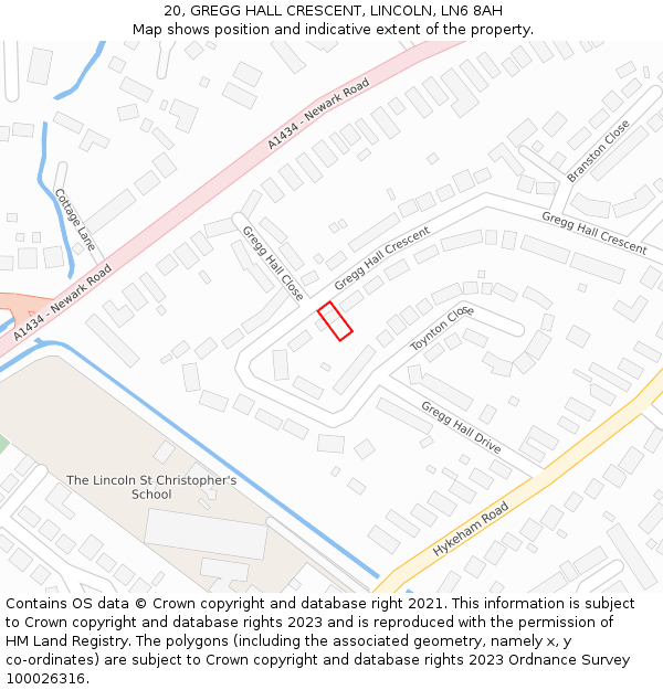 20, GREGG HALL CRESCENT, LINCOLN, LN6 8AH: Location map and indicative extent of plot