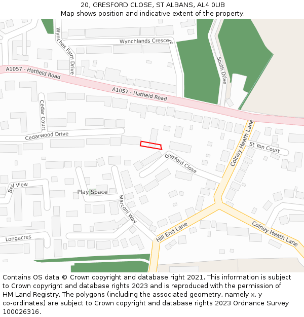 20, GRESFORD CLOSE, ST ALBANS, AL4 0UB: Location map and indicative extent of plot