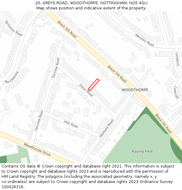 20, GREYS ROAD, WOODTHORPE, NOTTINGHAM, NG5 4GU: Location map and indicative extent of plot