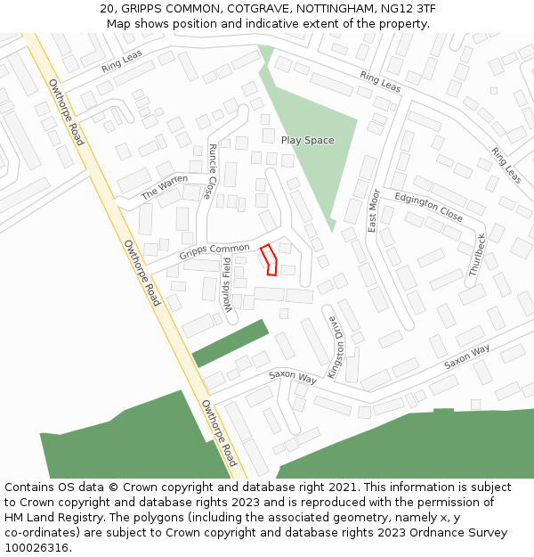 20, GRIPPS COMMON, COTGRAVE, NOTTINGHAM, NG12 3TF: Location map and indicative extent of plot