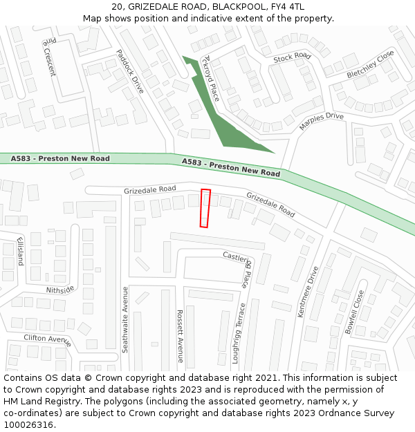 20, GRIZEDALE ROAD, BLACKPOOL, FY4 4TL: Location map and indicative extent of plot