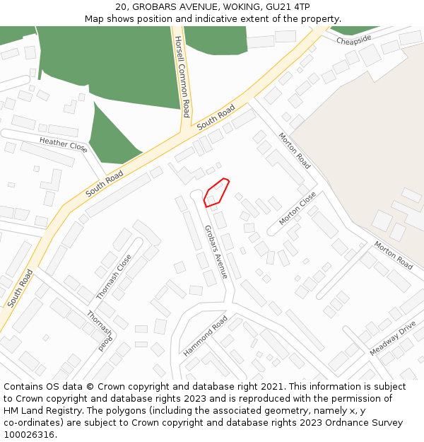 20, GROBARS AVENUE, WOKING, GU21 4TP: Location map and indicative extent of plot